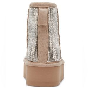 Tan Rhinestone embellishments platform booties